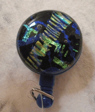  blue black and gold retractable glass id badge holder