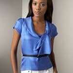 light blue purple silk top by Vera Wang’s Lavender Label Collection
