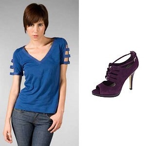 blue going out top with ladder sleeves and purple heel with strappy stuff