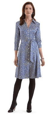 Silk Charmeuse Herringbone Print Shirt Dress