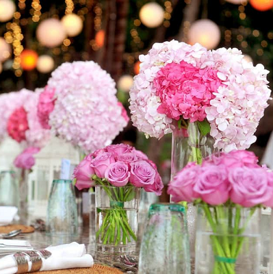 pink centerpieces at a wedding