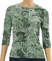 . Allen Allen – Paisley Dye Burnout Three Fourth Sleeve Cardigan (Kelp)