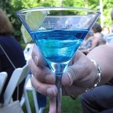 overachieving women talk about drinking too much - picture of a blue martini from Kat's wedding