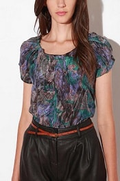 Stars Printed Pleat Neck Silk Blouse