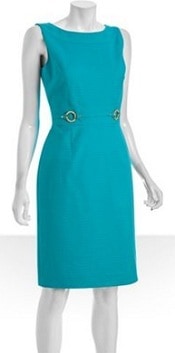 Tahari ASL turquoise cotton piqué bamboo ring detail dress