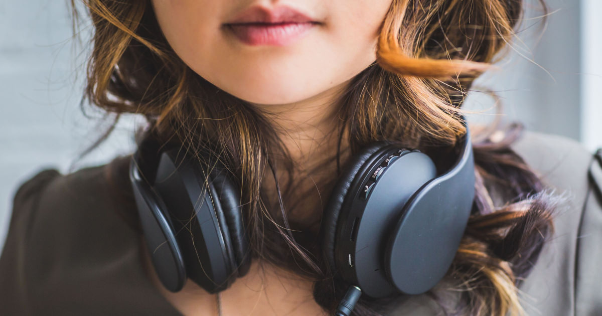 stock photo of young woman with headphones