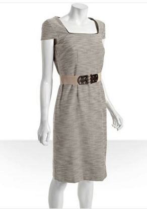 Tahari ASL tan space dyed cotton blend 'Julie' belted sheath dress