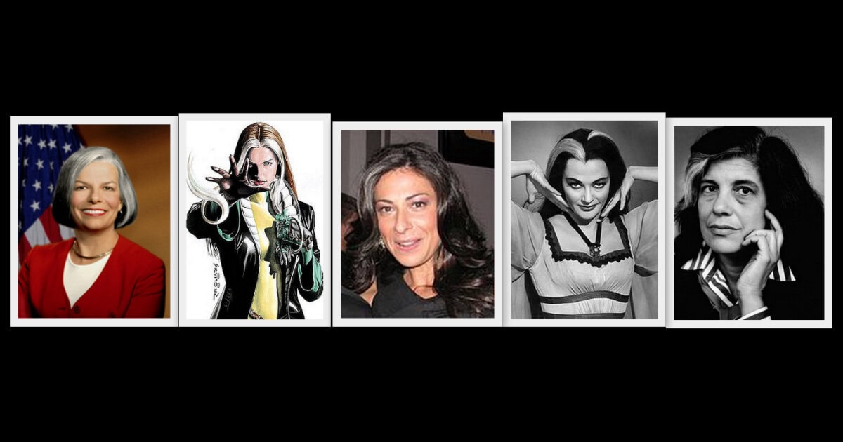 collage with examples of professional, polished women with gray hair