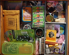 junk drawer #1, my middle desk drawer, originally uploaded to Flickr by zeelicious.
