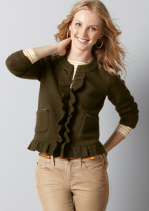 Ruffled Boiled Wool 3/4 Sleeve Jacket