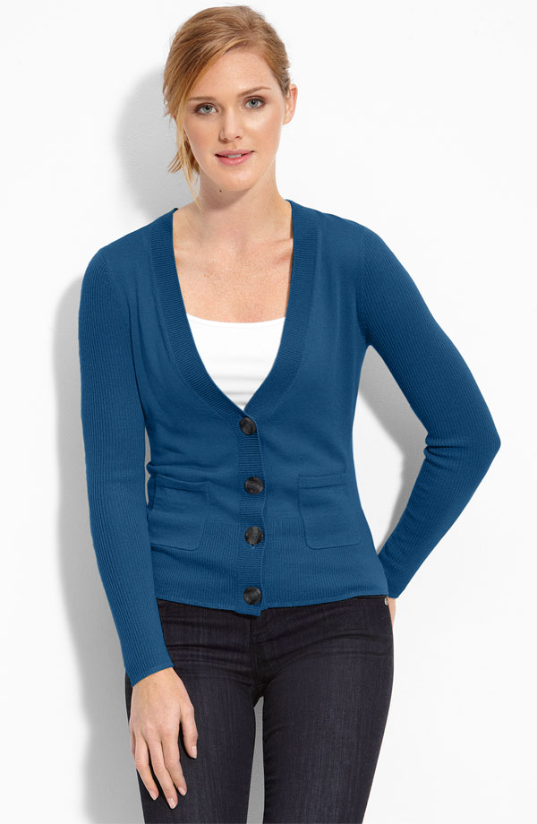 Halogen® Deep V-Neck Merino Wool Cardigan