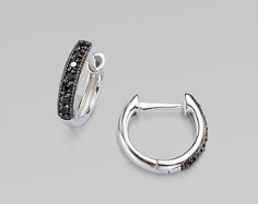 Jude Frances 18K White Gold Black Diamond Accented Huggie Hoop Earrings