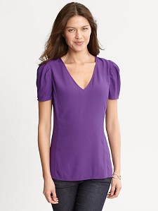 Banana Republic Puff Sleeve V Neck Blouse