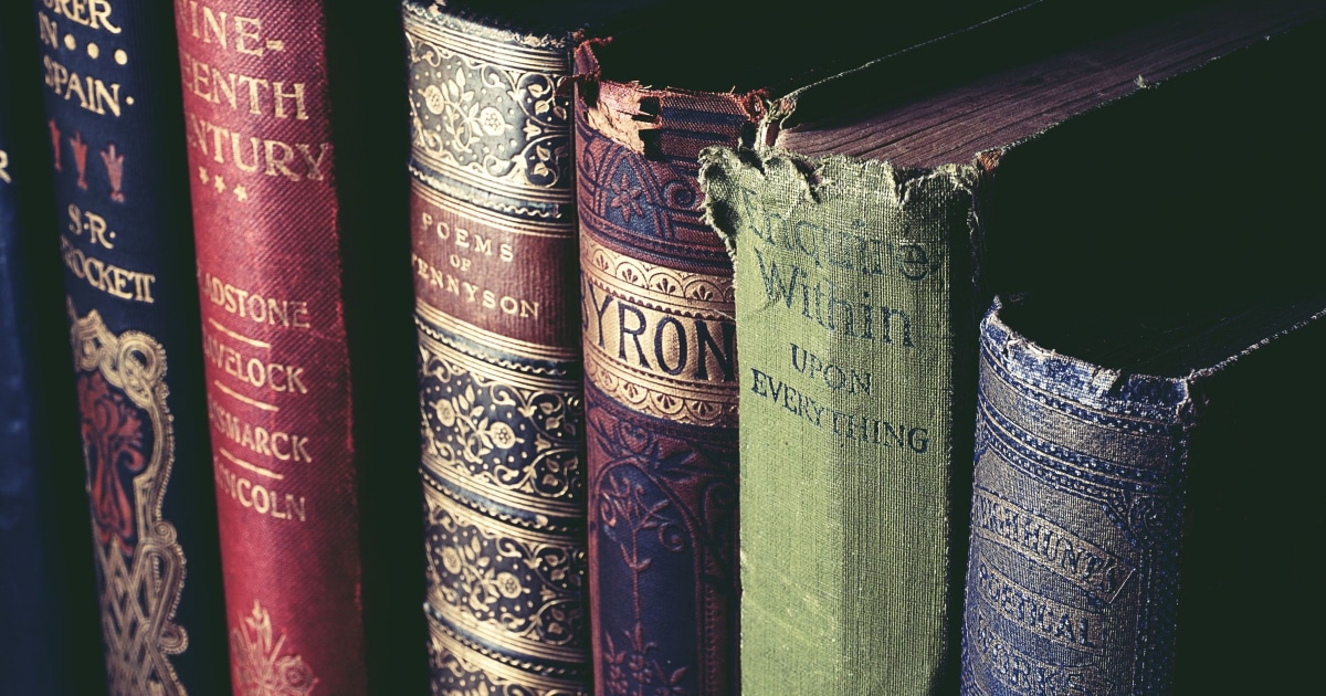 old books including Tennyson, Byron, Beckett