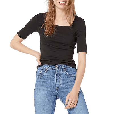 work-appropriate t-shirt with square neck and elbow sleeves