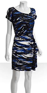 BCBGMAXAZRIA Blue Silk Asymmetrical Pleat Front Dress
