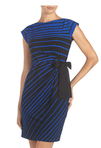 Bow-Waist Striped Dress, Black/Royal