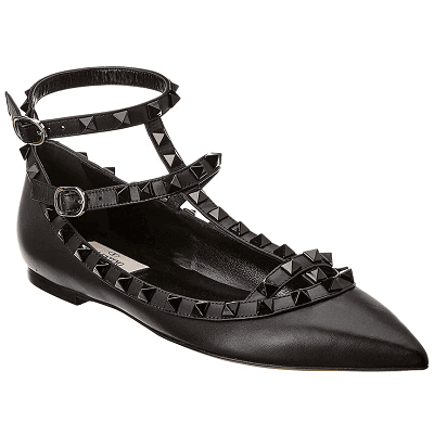 caged pointy-toe flat with rockstud details on straps and edging