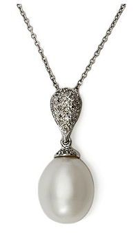 EFFY COLLECTION Freshwater Pearl Pendant with Diamonds in 14 Kt. White Gold, 0.12 ct. t.w. 
