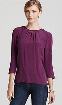 Tegan Top - Silk Solid Long Sleeve Button Back