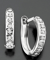 Hoop Earrings, 14k White Gold Diamond Accents