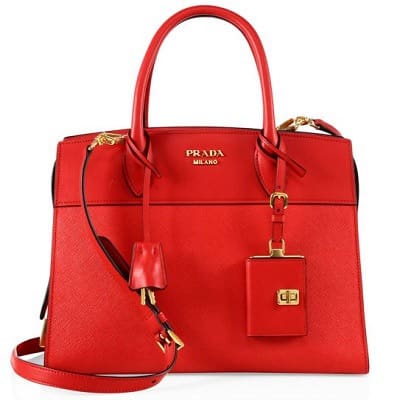 bright red Prada work bag