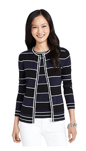 Cotton Long-Sleeve Stripe Cardigan Sweater - was $118 now $35.40 (navy and purple)