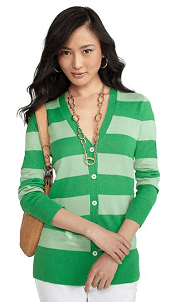 Supima® Cotton Long-Sleeve Rugby Stripe Cardigan (green, blue, and pink) - was $128, now $38.40