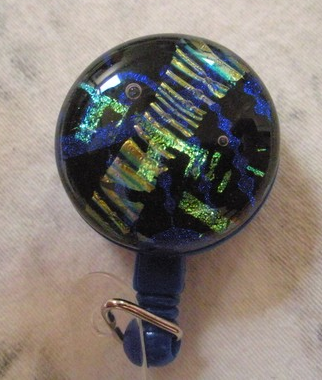  blue black and gold retractable glass id badge holder