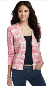 Plaid Scribble Print Pima Cotton Cardigan 