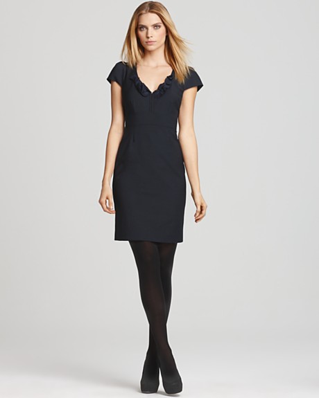 Rebecca Taylor Cap Sleeve Ruffle Suiting Dress