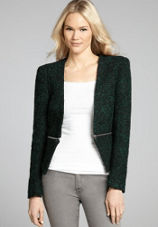 Aryn K emerald and black wool-blend tweed zip jacket 