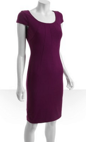 Tahari ASL Eggplant Stretch Ponte Knit Cap Sleeve Dress