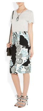 Michael van der Ham Paisley Stretch-Cotton Jacquard Pencil Skirt