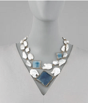  Stephen Dweck Pearl & Blue Agate Necklace 