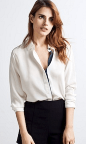 Everlane Silk Blouse - Rounded Collar in White/Blue