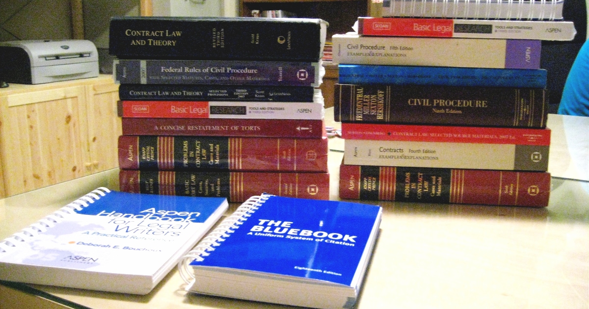 a female law student's books on a table