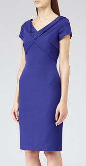 Reiss Augustini Fold Neck Tailored Dress, Cobalt 