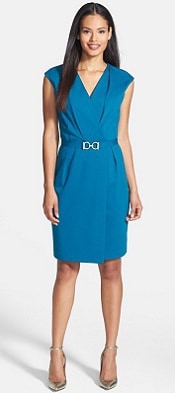 Adrianna Papell Cap Sleeve Dress with Buckle Belt