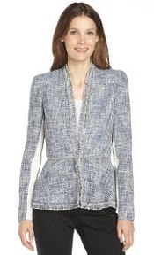 Rebecca Taylor Blue Cotton Blend Tweed and Chain Trim Blazer