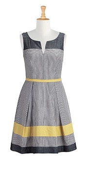 eShakti split neck cotton stripe dress | Corporette