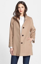 Fleurette Stand Collar Cashmere Coat, now $999 )was $1595), camel and black, sizes 2-16