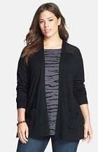 Sejour Faux Leather Trim Merino Wool Cardigan (Plus Size), was $98, now $65