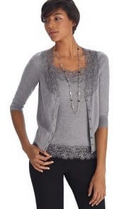 White House | Black Market Lace Crop Grey Cardigan