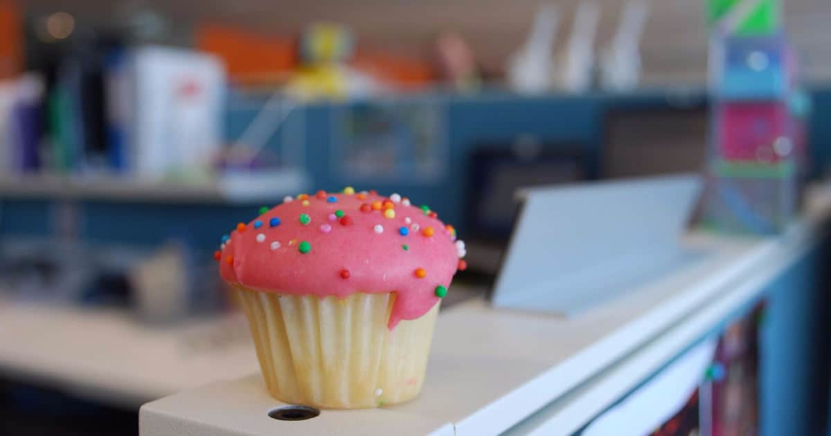 cupcake on cubicle wall