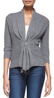 Neiman Marcus Open Weave Buckle-Front Cashmere Cardigan | Corporette