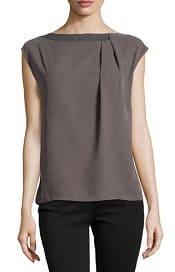 Halston Heritage Cap-Sleeve Boatneck Top with Pleats