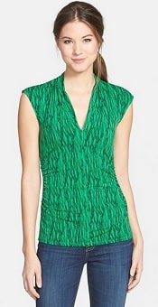 Vince Camuto Side Ruched Sleeveless V-Neck Top | Corporette