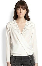 The Kooples Silk Broderie Anglaise Crossover Blouse