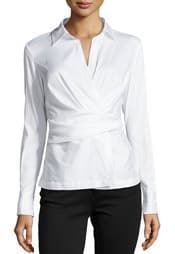 Neiman Marcus Wrap Front Blouse | Corporette